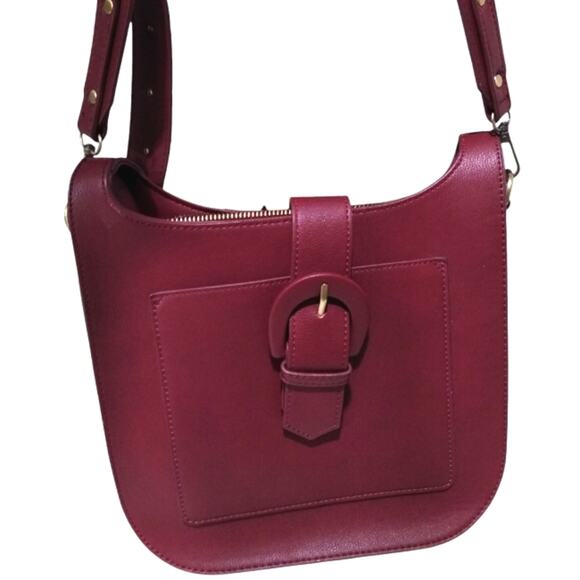 Madison West Burgundy Buckle Bucket Bag - Picture 1 of 5